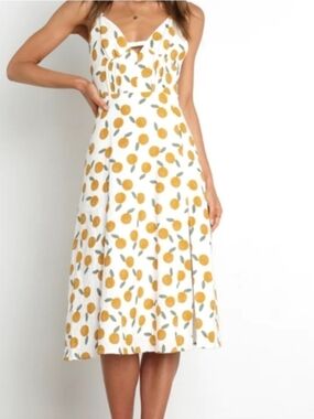 Petal & Pup Tropicana Midi Dress NWT, White & Orange Citrus Fruit Print, Size 8